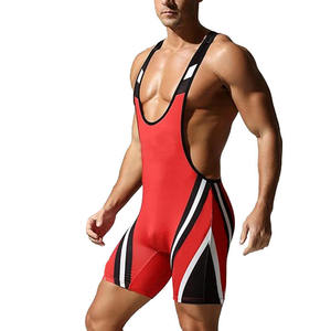 <b>Men</b> Wrestling <b>Singlet</b> Red Black White Stripe Deep V Neck Racerback Spandex Polyester Quick Dry Breathable Training Uniform - Product Image 5