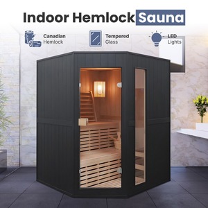 Sauna Tradicional Interior de Madera de Hemlock para 4 Personas, Húmeda y Seca, con Calentador UL - Product Image 4