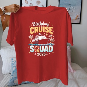 Birthday Cruise Squad 2025 Camiseta informal de punto con estampado 100% algodón para mujer, manga corta, ajuste cómodo - Product Image 4