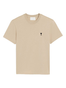 Camiseta de Manga Corta Beige para Hombre, Corte Regular, Logotipo de Corazón Bordado, Estilo Urbano, 100% Algodón, Cuello Redondo, Transpirable, Ecológica - Product Image 1