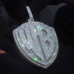Custom 55CT Lab Grown Diamond <b>Pendant</b> Wholesale Two Letter <b>Initial</b> 925Silver 10KSolild Gold Heavy 120g Baguette Base Bling Charm - Product Image 1