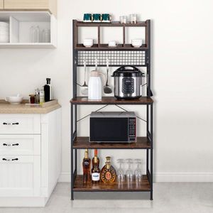 Scaffale da Cucina a 5 Ripiani Autoportante con 10 Ganci a S e 3 Cubi, Supporto Industriale per Forno a Microonde, Carrello Multiuso per Stoccaggio in Cucina - Product Image 4