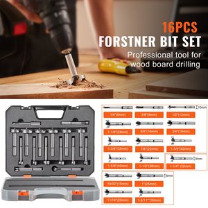 16-Pcs Forstner <b>Drill</b> <b>Bit</b> Set Carbon Steel Universal Shank 1/4\" to 1 5/8\" for <b>Wood</b> Drilling - Product Image 2