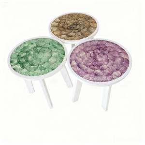 ลดราคา! ของแท้ 100% ผลิตในอินโดนีเซีย โต๊ะกาแฟมุมทรงมินิมอล ทำมือจากเรซิ่นและไม้ พร้อมโครงไม้และฝาปิดเปลือกหอย สำหรับตกแต่งบ้าน - Product Image 3