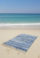 Tapis / Chemin de table en denim tissé floral, lavable, avec envers réversible, fait main, bleu, pour prière, voyage, camping, pique-nique, maison - Vente en gros