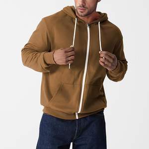 Sweat-shirt à capuche zippé intégral pour homme, coupe ajustée, en molleton épais 100% coton, imperméable, couleur unie, avec logo personnalisé - Product Image 4