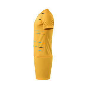 Camiseta de Fútbol Amarilla de Manga Corta para Hombre, Cuello Redondo, Absorbe la Humedad, Ropa Deportiva de Poliéster para Todas las Temporadas, Diseño a Rayas - Product Image 4