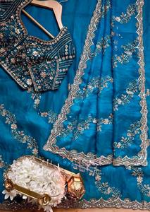 Women's New Tenncy Silk Designer Handwork Saree | Wedding Diwali Party Ethnic <b>Ankle</b>-Length Stretchable Wrinkle-Free Reversible - Product Image 6