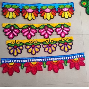 Tapis Rangoli en laine et plumes de qualité supérieure, Toran Ubbran Patti avec 3 crochets, décoration festive faite à la main pour porte et mur - Product Image 2