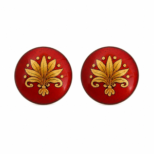 Mancuernillas de lujo personalizadas de latón con esmalte rojo y motivo de flor de lis dorada, mancuernillas metálicas para hombre, para blazer, sherwani, traje jodhpuri. - Product Image 2