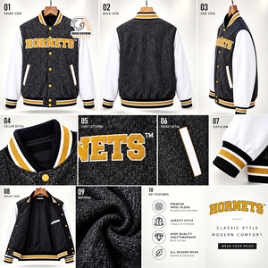 เสื้อแจ็คเก็ตวาร์ซิตี้ ASU Hornets สำหรับผู้ชาย ผ้าโพลีเอสเตอร์/คอตตอน สไตล์พรีปปี้ ทรงปกติสำหรับฤดูใบไม้ผลิ ปักตัวอักษรด้านหน้า ตกแต่งอย่างหรูหรา - Product Image 5
