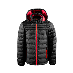 Veste matelassée à capuche noire pour homme, fermeture éclair rouge, coupe-vent, respirante, manteau d'hiver décontracté, vêtements d'extérieur, rembourrage en coton, épaisse et isolante - Product Image 1