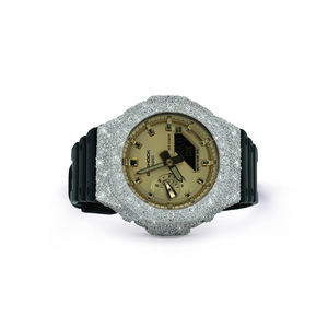 Montre de luxe unique et élégante sertie de diamants Moissanite avec bracelet en caoutchouc et cadran analogique, boîtier rond, pour toutes les occasions - Product Image 1