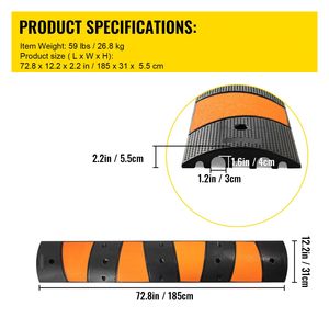 Rallentatore di velocità modulare in gomma da 185 cm, capacità di carico 9.980 kg, 2 canali, 31 x 31 cm, 1 pezzo - Product Image 4