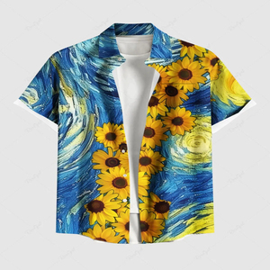 เสื้อเชิ้ตฮาวายชาย แขนสั้น ลายต้นปาล์ม ปกคอพับ ระบายอากาศได้ดี เป็นมิตรกับสิ่งแวดล้อม ผลิตจากโพลีเอสเตอร์/คอตตอนป๊อปลิน เสื้อเชิ้ตฤดูร้อน - Product Image 4