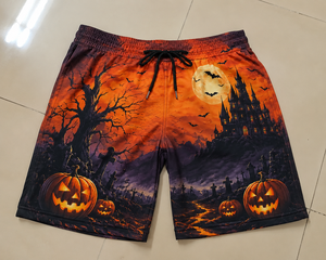 Custom <b>Men</b> Halloween Pumpkin Print Swim Shorts Quick Dry Beach Shorts Lightweight Summer Vacation Swim <b>Trunks</b> OEM ODM Service - Product Image 6