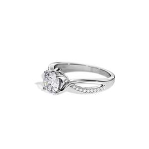 Anillo de compromiso de diamante talla brillante redondo para mujer, engaste de púas, estilo floral, joyería fina - Product Image 4