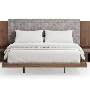 Wholesale Modern <b>Floating</b> Platform Bed with Upholstered Headboard | Minimalist Solid Wood Bed <b>Frame</b> - Product Image 1