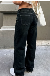 Jeans de Mezclilla de Cintura Alta y Pierna Recta para Mujer, Corte Regular, Sin Elástico, Lavado a la Piedra, para Uso Diario Informal, Marca TRIBON SPORTS - Product Image 5