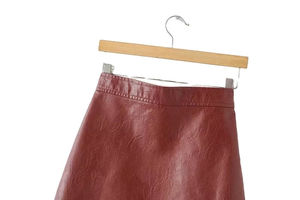 Women Natural Waist Solid Color Slit <b>Short</b> <b>Leather</b> Skirt Plus Size Streetwear Wrap Eco-Friendly - Product Image 3