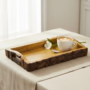 Plateau de rangement personnalisé en bois, forme rectangulaire, incrustation florale, finition vernie, design oriental, durable, respectueux de l'environnement, pour bureau - Product Image 5