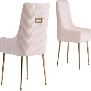 Chaises de Salle à Manger Rembourrées en Velours <span class=keywords><strong>Beige</strong></span> avec Pieds en Métal Doré Poignée de Transport Givrée pour Salon Cuisine Salle à Manger - Product Image 1