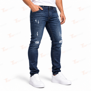 Men's <b>Slim</b> Fit Distressed Ripped Denim Jeans Mid Wash Cotton Casual Style Spring Wear Wholesale Denim Pants for men - Product Image 2