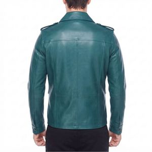 Veste en cuir véritable verte pour homme, style workwear, col rabattu, fermeture éclair, poches, coupe classique, pour l'automne - Product Image 2