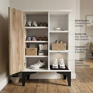 Meuble à chaussures en bois avec porte et étagères ouvertes, armoire de rangement à 4 niveaux pour entrée, salon et chambre, bois d'ingénierie - Product Image 2