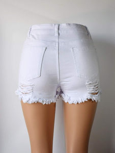 Shorts en jean taille haute pour femme, coupe ample et large, déchirés avec rivets et imprimés, style streetwear européen, hot pants - Product Image 3
