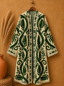 Kimono long en coton brodé pour femme, motif floral, ceinture sur le devant, vêtement d'extérieur printemps-hiver, manteau long réversible, style bohème - Product Image 5
