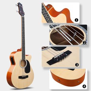 Basso Acustico a 4 Corde Portatile da 39 Pollici Kit Completo con Cavo Premium, Chiave, Tracolla e Plettro Colore Naturale - Product Image 5