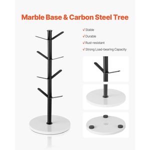 Support mural amélioré pour tasses à café avec 8 crochets, en acier au carbone, base en marbre, pour comptoir ou bureau - Product Image 5