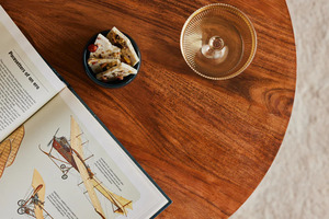 Modern Round Wood Coffee <b>Table</b> Set <b>Nesting</b> Minimalist Living Room Furniture Solid Wood Base - Product Image 4