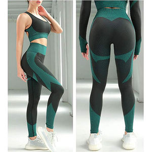 Ensemble de vêtements de sport rose sans coutures pour femmes, leggings de yoga avec empiècements en mesh, soutien-gorge de sport, haut court zippé - Product Image 2