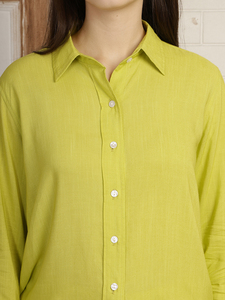 <b>Women's</b> Lime Green <b>Linen</b> Button Down Shirt Full Sleeve Turn-down Collar Casual Regular Fit Spring Summer Solid Color Woven <b>Top</b> - Product Image 6