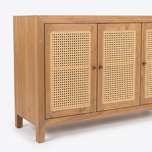 Teak Cane Buffet Cabinet 4 Door Natural Rattan <b>Sideboard</b> for Dining Room Hotel Resort Villa Furniture Manufacturer Indonesia - Product Image 5