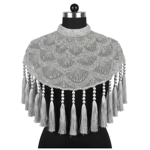 Capa de Hombro con Borlas y Cuentas Plateadas Ellora para Mujer, Ideal para Bodas, Fiestas Nocturnas, con Bordado de Cristal y Flecos, Chal de Nailon - Product Image 1