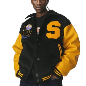 Veste universitaire noire et or pour homme PRIMEFIELD ENTERPRISES, avec logo brodé lettre S sur le devant, coupe droite, style décontracté pour l'hiver - Product Image 2