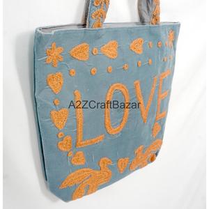Indian Womens Bohemian Velvet Quilted Cotton Tote <b>Bag</b> Handcrafted Striped Shoulder Shopping <b>Bags</b> Large <b>Long</b> Handle - Product Image 2