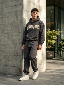 Ensemble survêtement streetwear gris foncé oversize pour homme, sweat à capuche et pantalon de jogging, broderie personnalisée, coton épais, deux pièces - Product Image 5