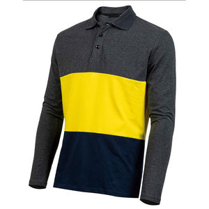 เสื้อโปโลชายลายทางสีตัดต่อสั่งทำขายส่ง พิมพ์ลายสกรีน ผ้าฝ้าย แขนยาว ติดกระดุม เสื้อโปโลสำหรับตีกอล์ฟ - Product Image 5