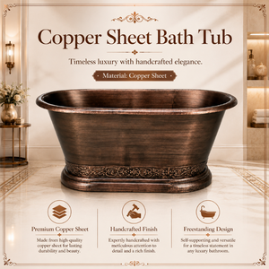 Baignoire en cuivre vintage artisanale avec motifs gravés ornementaux, baignoire autoportante de luxe pour hôtels, villas et maisons - Product Image 5