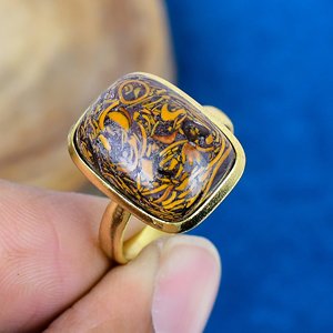 Bague artisanale en pierre précieuse Miriam Jasper en forme de coussin, plaquée or 18 carats sur argent sterling 925 - Product Image 1