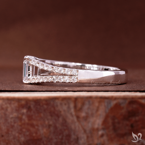 Minimal Emerald 0.5CT Lab Diamond <b>Ring</b> Slim <b>Split</b> Pave Band 10K White Gold IGI Certified Proposal <b>Ring</b> - Product Image 3