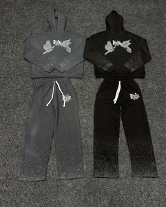 Ensemble sweat à capuche et pantalon de survêtement en strass graphiques de qualité supérieure, survêtement en strass thermocollés, coupe décontractée, ensemble unisexe en strass - Product Image 2