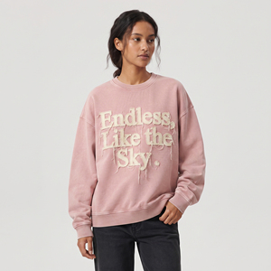Sweat-shirt en molleton vintage surdimensionné pour femme, à épaules tombantes, avec broderie effet usé, col rond, manches longues, logo uni sur le devant - Product Image 1