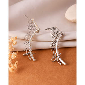 Boucles d'oreilles en argent fin et perles Meera Jaipur, provenance Inde - Product Image 2
