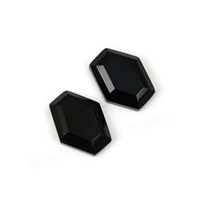 Best Selling Natural Black Onyx Hexagon Shape Step Cut High Polish 10x16mm Flatback Loose Cabochon Jewelry Making Pendant Ring - Product Image 1