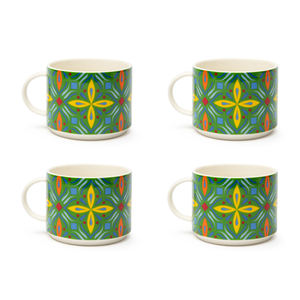 Excelsa Ceramic <b>Mugs</b> <b>Set</b> Of 4 Jumbo Puebla Porcelain 50 Cl Multicolor Bohemian Floral Design Large Capacity Home Party Use - Product Image 2